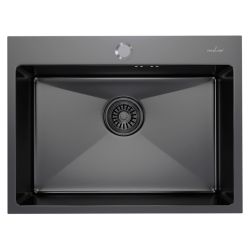 Мойка настольного монтажа MIXLINE PRO 60x45х22см, 3.0, выпуск 3 1/2, с сифоном (черный графит)