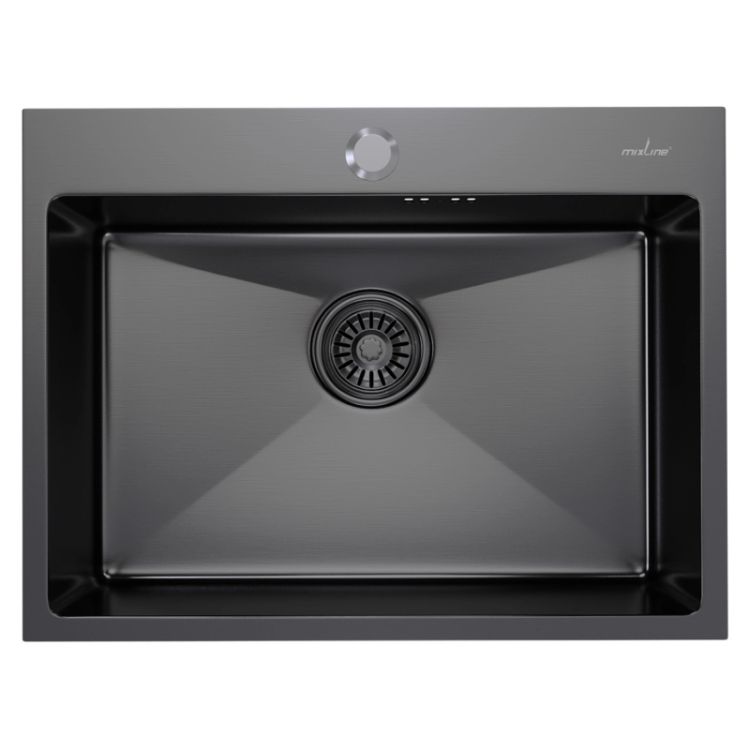 Мойка настольного монтажа MIXLINE PRO 60x45х22см, 3.0, выпуск 3 1/2, с сифоном (черный графит)