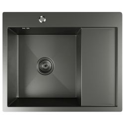 Мойка настольного монтажа MIXLINE PRO 60x50х20см, 3.0, левый выпуск 3 1/2, с сифоном (черный графит)