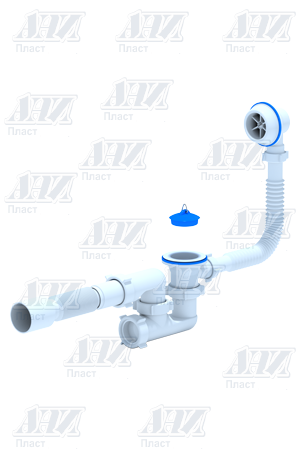 (C-6255) Сифон АНИ Варяг для ванны регулируемый с выпуском 1 1/2"*40, с переливом, с гибкой трубой 40/50