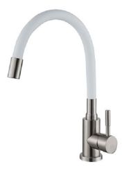 Смеситель для кухни "GOLDEN FOX Lomond" гибкий силиконовый излив (белый), нержавеющая сталь