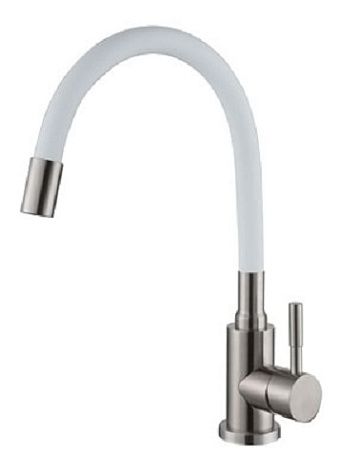 Смеситель для кухни "GOLDEN FOX Lomond" гибкий силиконовый излив (белый), нержавеющая сталь