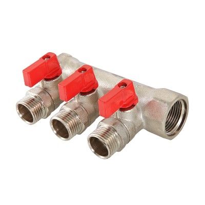 Коллектор отсекающий никелированный ValTec Ду25х15Н - 3 выхода (580n)