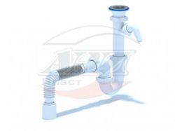 (D-1010) Сифон АНИ 1 1/2"*40 прямоточный с отводом для стиральной машины, с гибкой трубой 40*50
