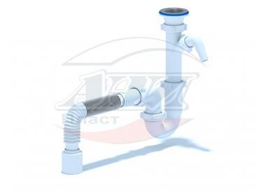 (D-1010) Сифон АНИ 1 1/2"*40 прямоточный с отводом для стиральной машины, с гибкой трубой 40*50