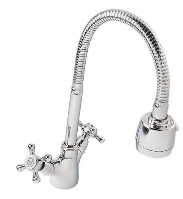 Смеситель для кухни"АНТЕЙ Луч" с 2-мя рукоятками,высокий гибкий излив,латунь