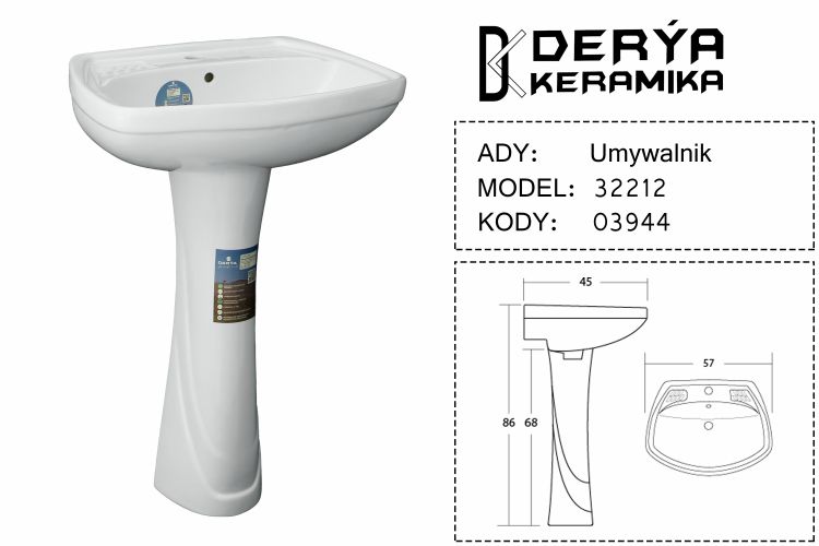 32212 EX Раковина керамическая с ножкой Derya