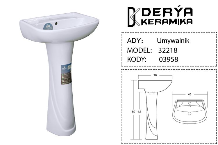 32218 EX Раковина керамическая с ножкой Derya