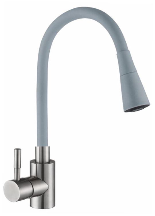 Смеситель для кухни, "АНТЕЙ  Садко", излив силикон, нерж. серый