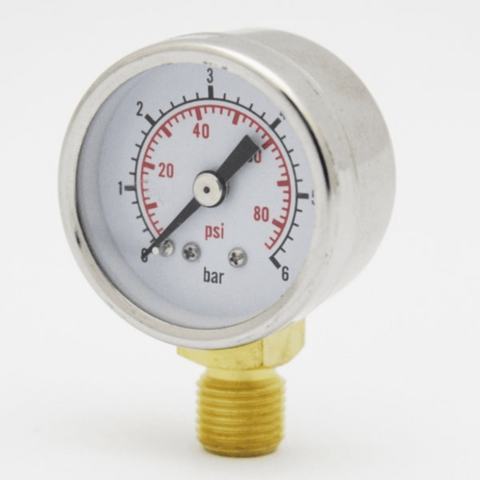 Манометр PG-SS40R, подключение нижнее 1/4\", нержавеющая сталь (Aquario)