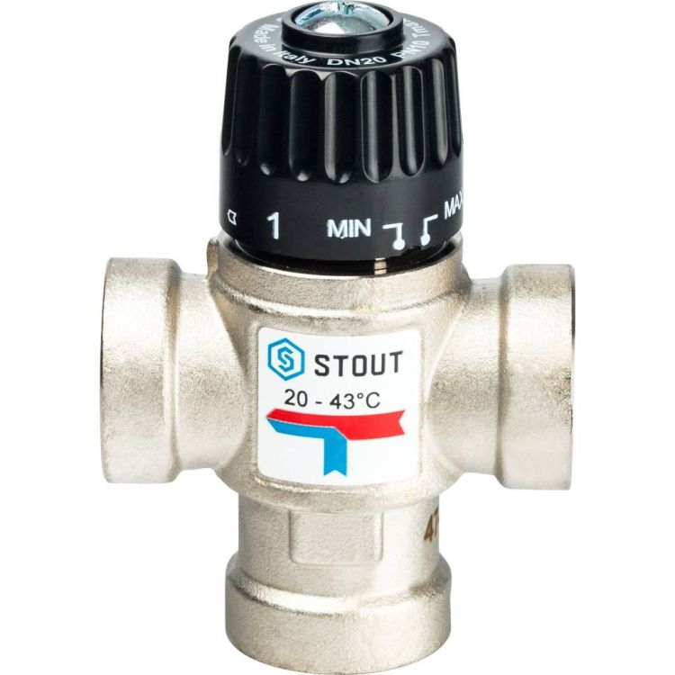 Вентиль термостатический смесительный для систем отопления и ГВС 3/4" STOUT 20-43°С KV 1,6 м3/ч  (1/1)