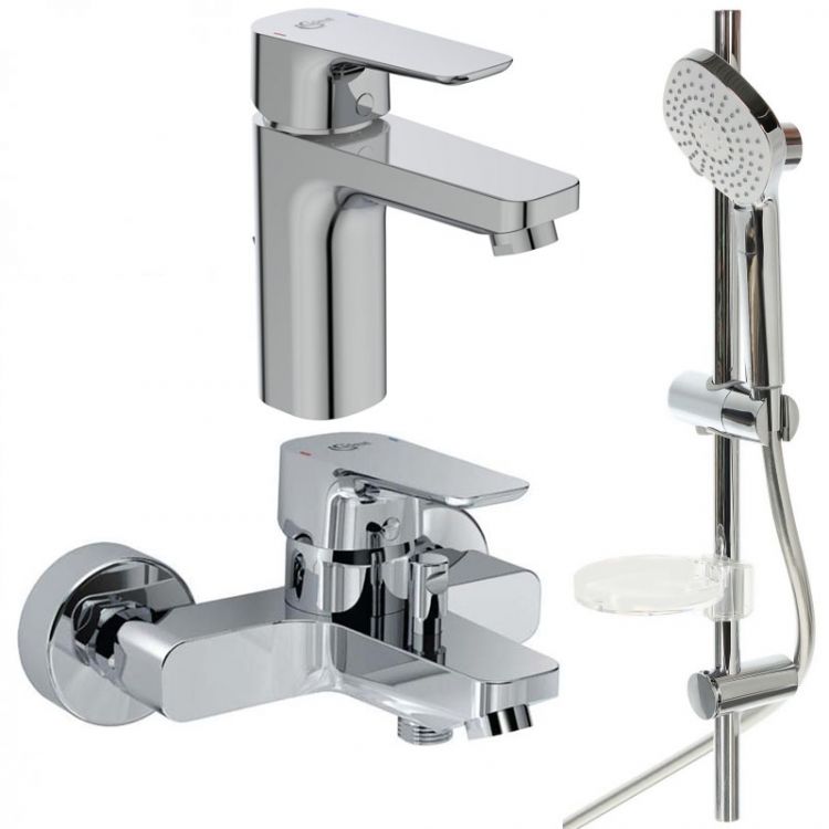BD005AA CERAPLAN III Промо комплект (BC560AA смеситель для умывальника + B0718AA настенный смеситель для ванны/душа + B2621AA душевой гарнитур + мыльница)