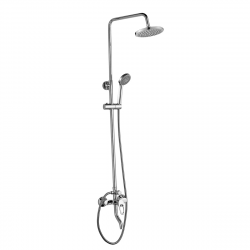 DR21071 Смеситель DECOROOM для ванны и душа с регулируемой высотой штанги, поворотным изливом 70 мм и верхней душевой лейкой "Тропический дождь"