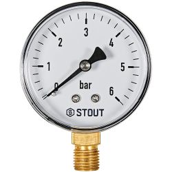 Манометр Stout радиальный 63 0-6 бар подключение нижнее 1/4" (SIM-1010-630608)