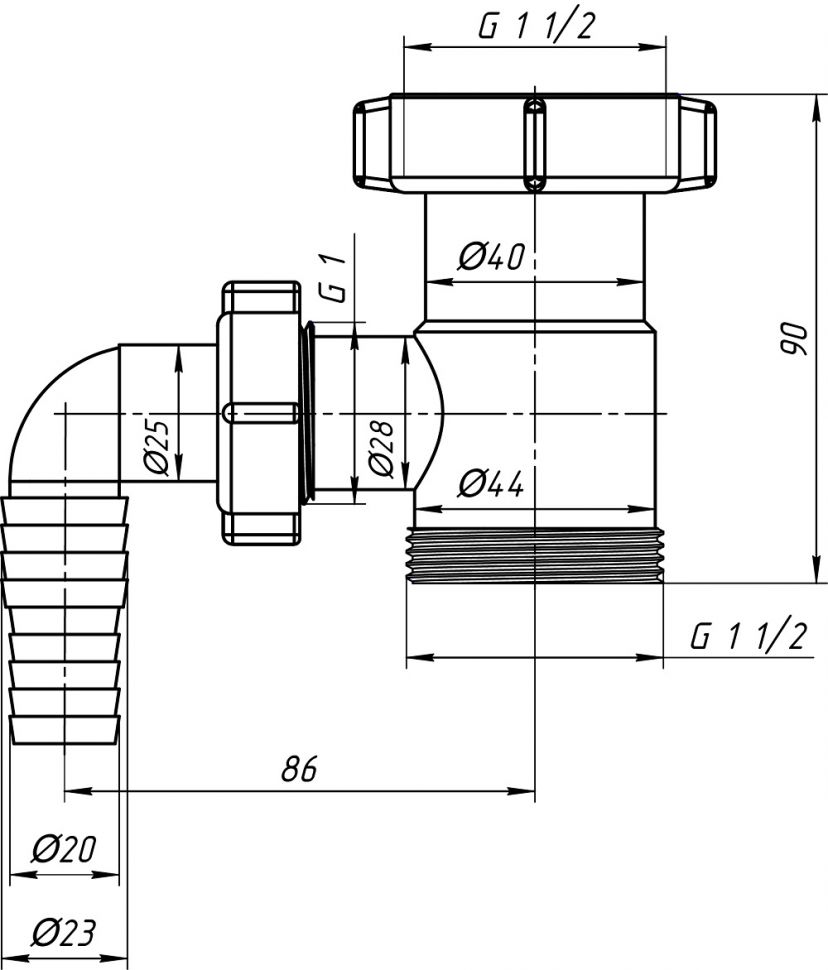 (M-110) Отвод АНИ для стиральной машины 1 1/2\"*1 1/2\"