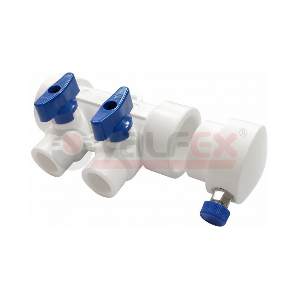 Коллектор с отсечными синими кранами и воздухоотводчиком 40х20 5 ...