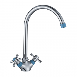 DR51028-Blue Смеситель DECOROOM двуручный для кухни с поворотным изливом, синий - хром