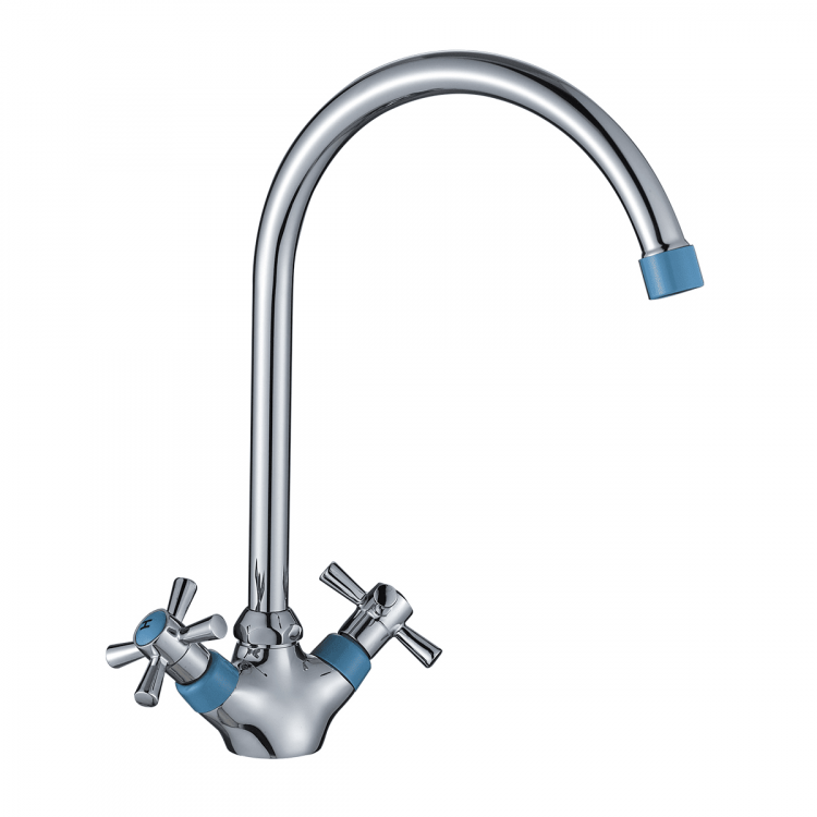 DR51028-Blue Смеситель DECOROOM двуручный для кухни с поворотным изливом, синий - хром