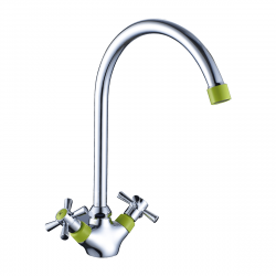 DR51028-Green Смеситель DECOROOM двуручный для кухни с поворотным изливом, зеленый - хром
