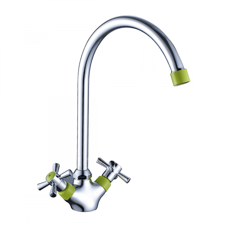 DR51028-Green Смеситель DECOROOM двуручный для кухни с поворотным изливом, зеленый - хром