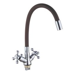 Смеситель для кухни GOTA ROCIO Barcelona, с 2-мя рукоятками, гибкий силиконовый излив, серый/хром