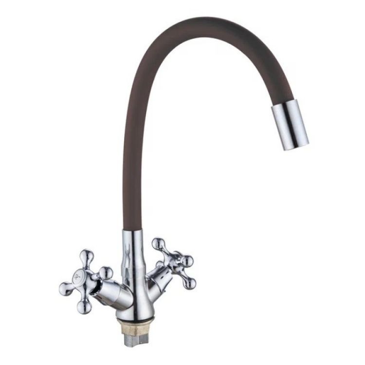 Смеситель для кухни GOTA ROCIO Barcelona, с 2-мя рукоятками, гибкий силиконовый излив, серый/хром