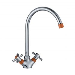 DR51028-Orange Смеситель DECOROOM двуручный для кухни с поворотным изливом, оранжевый - хром