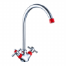 DR51028-Red Смеситель DECOROOM двуручный для кухни с поворотным изливом, красный - хром