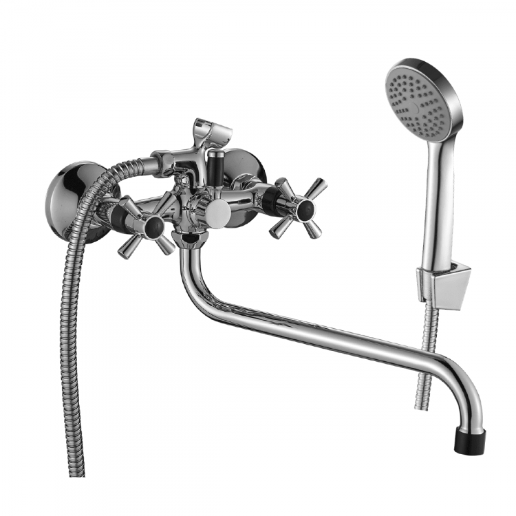 DR51045-Black Смеситель DECOROOM двуручный универсальный с поворотным изливом 300мм, черный - хром