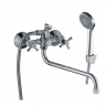 DR51045-White Смеситель DECOROOM двуручный универсальный с поворотным изливом 300мм, белый - хром