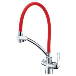 LM3070C-Red Смеситель LEMARK для кухни с подключением к фильтру с питьевой водой COMFORT, хром / красный
