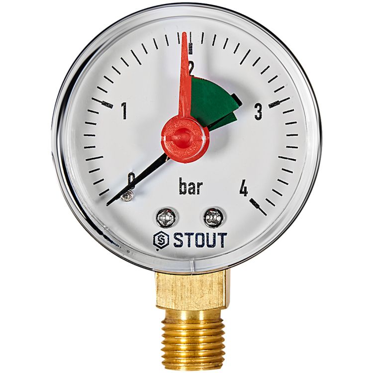 Манометр Stout Dn 50 0-4 бар подключение нижнее-1/4" 