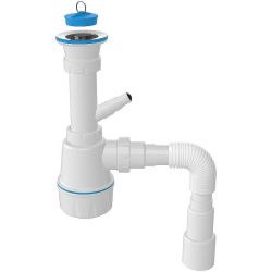 Сифон NOVA для керамический и нержавеющих моек с прямоугольным и круглым переливом"КОРЗИНКА"