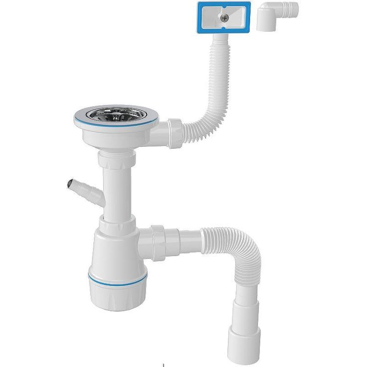 Сифон NOVA для мойки с переливом и отводом для стиральной машины